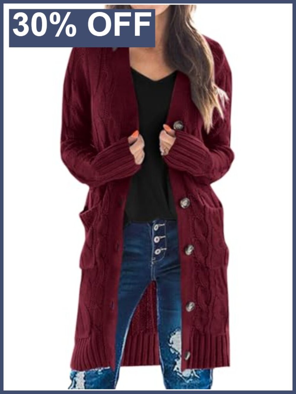 Cable Knit Long Cardigan Sweater Button Down Chunky Knit